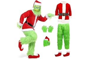 Maooye Christmas Costume Adults Men Santa Claus Suit 7PCS Deluxe Professional Furry Xmas for Adult Set