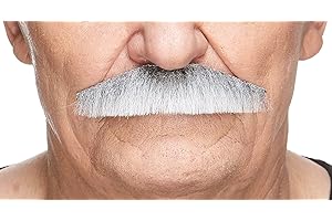 Mustaches Self Adhesive Fake Mustache, Novelty, Policeman False Facial Hair, Costume Accessory for Adults, Gray with White Color