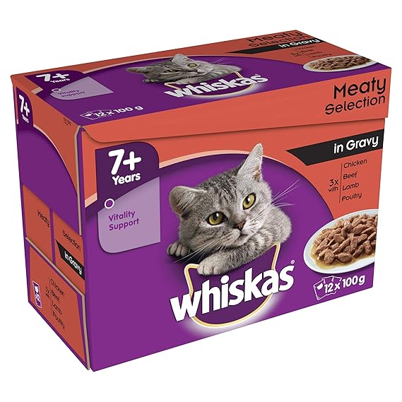 Whiskas 7+ Senior Cat Food Pouches Meaty Selection in Gravy, 100 g