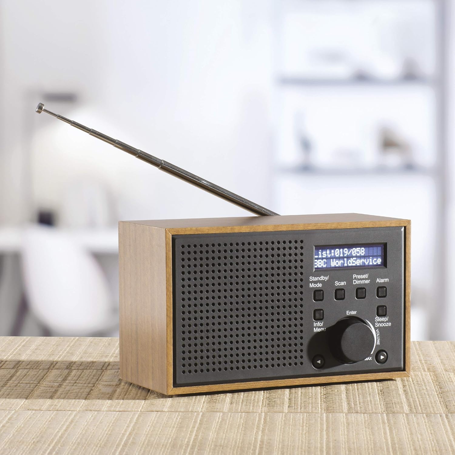 Daewoo Small Wooden DAB/FM Radio with AC Adaptor and LCD Display, 3.5mm