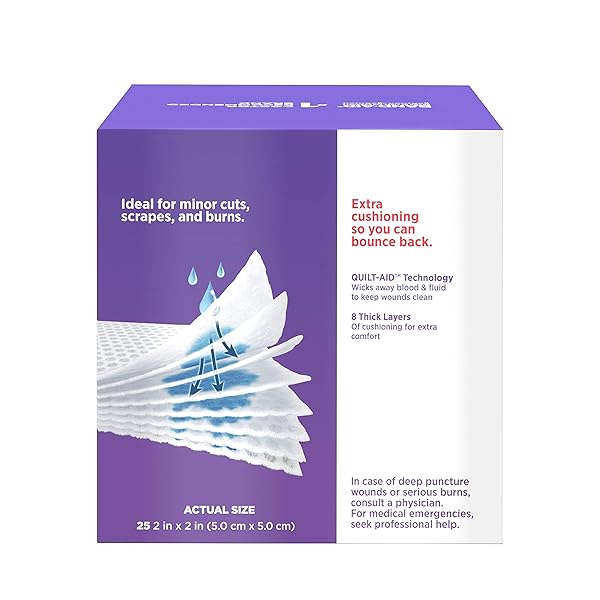 BAND-AID BRAND CUSHION CARE STERILE GAUZE PADS FOR PROTECTION OF MINOR CUT, SCRAPES & BURNS, ABSORBENT & NON-ADHESIVE FIRST AID WOUND CARE DRESSING PADS, SMALL SIZE, 2 IN X 2 IN, 25 CT