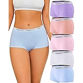FINETOO Boyshort Underwear for Women Cotton Boxer Briefs Full Coverage Ladies BoyShorts Panties 5 Pack