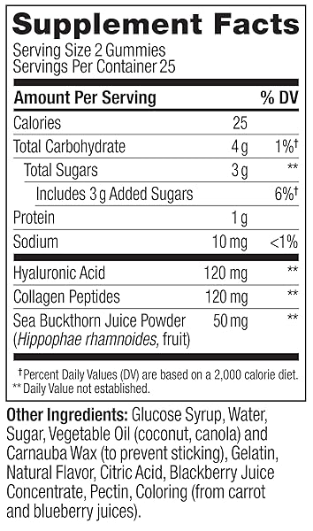 OLLY GLOWING SKIN COLLAGEN GUMMY, HYDRATED, YOUTHFUL SKIN, HYALURONIC ACID, SEA BUCKTHORN, CHEWABLE SUPPLEMENT, BERRY, 25 DAY SUPPLY – 50 COUNT