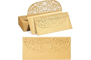 Pipilo Press Gold Money Envelopes for Cash Gifts, Laser Cut Holders for Currency for Wedding, Birthday (6.8x3.3 In, 36 Pack)
