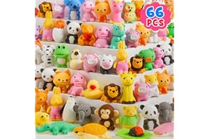 AIGYBOBO 66Pcs Animal Erasers for Kids, Cute Desk Pets for Classroom, Cool 3D Puzzle Mini Erasers Bulk, Fun Back to School Gifts Supplies, Classroom Rewards Prizes, Treasure Box Toys for Kids Students