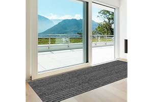 Heyroll Custom Size Hallway Runner Rug, Backed Non-Slip Waterproof Runner Rugs, Washable Outdoor Indoor Carpet Runner Rug for Floor, Entryway, Kitchen, Laundry, Balcony, Garage 2' x 6', Stripe Gray