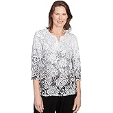 Ombre Scroll Split Beaded Neck Top