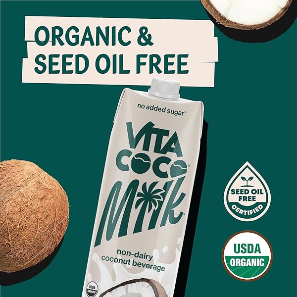 VITA COCO ORIGINAL ORGANIC COCONUT MILK, PLANT BASED, DAIRY FREE MILK ALTERNATIVE – GLUTEN FREE, SOY FREE, AND UNSWEETENED, NO ADDED SUGAR – PERFECT ADD TO CEREAL, SMOOTHIES, DESSERTS – 33.8 OUNCE (PACK OF 6)