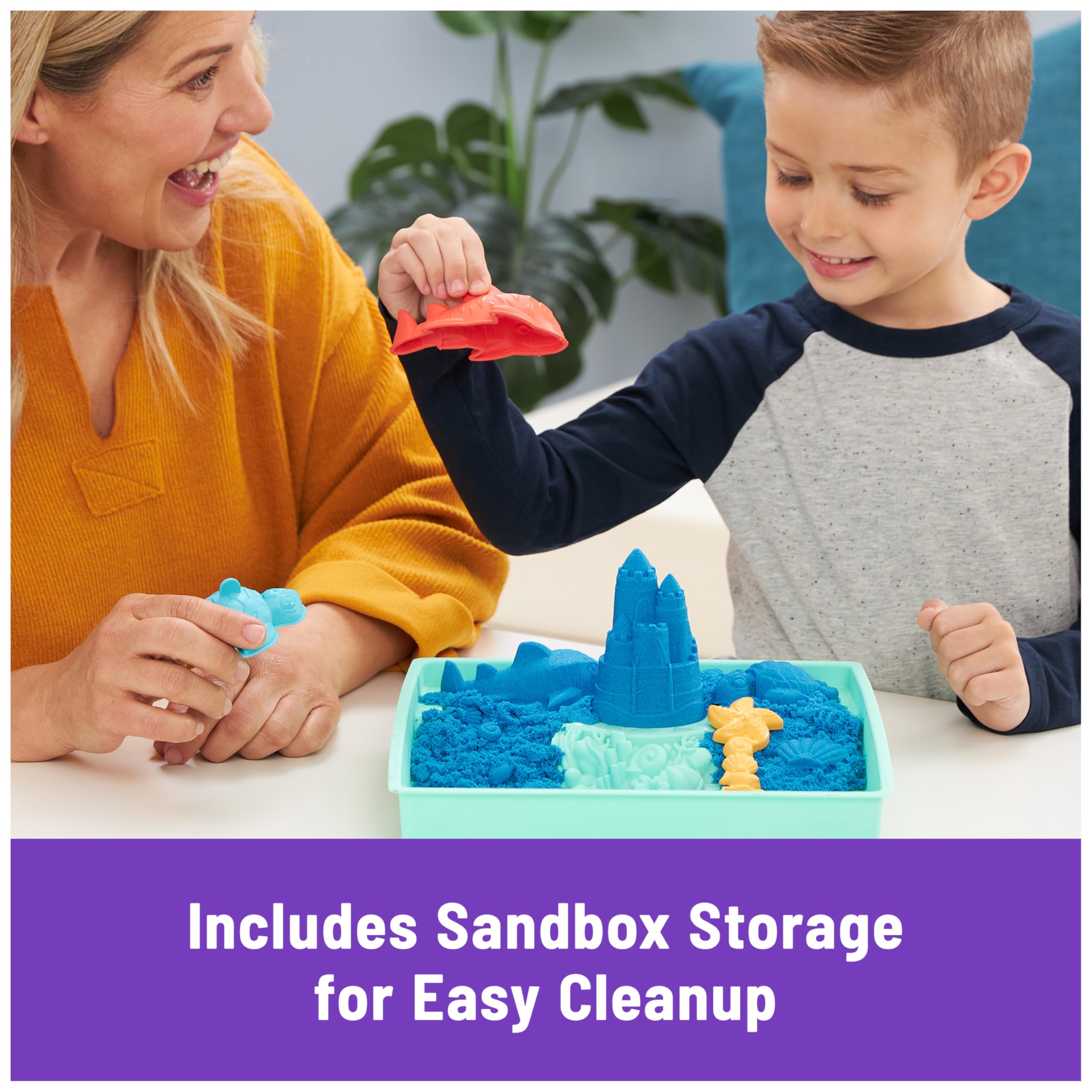 Kinetic Sand, Sandbox Set with 1lb Blue Play Sand, 4 Tools & Molds, Storage, Sensory Toys for Kids Ages 3 and up
