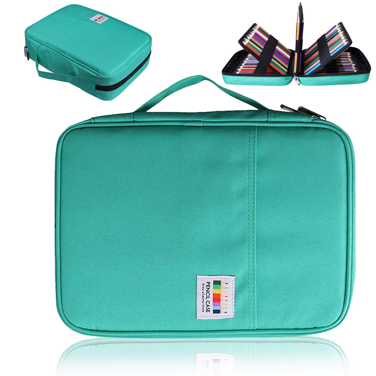 AYVANBER Colored Pencil Case 220 Slots Gel Pens Holder Waterproof Organizer Bag Portable Artist Painting Pencil Pouch Handy Storage Box for Watercolor Pens or Markers and Stationery Supply (Green)