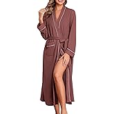 Ekouaer Robes for Women Lightweight Knit Waffle Bathrobe Full Length Kimono Casual Ladies Loungewear