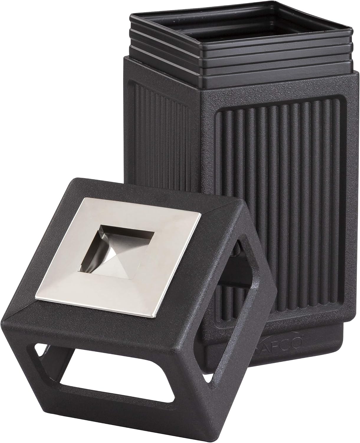 Safco Products Canmeleon Outdoor/Indoor Recessed Panel Trash Can with Ash Urn 9474BL, Black, Decorative Fluted Panels, Stainless Steel Ashtray, 15 Gallon Capacity: Office Products