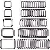 Swpeet 50Pcs 5 Sizes 1/2" 3/4" 1" 5/4" 5/8" Multi-Purpose Metal Rectangle Ring for Belts Hardware Bags Keychain Hand DIY