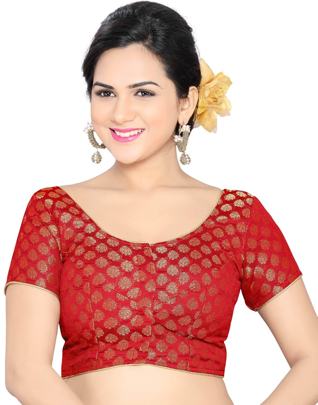 studio shringaar wedding red solid short sleeve non-padded blouse