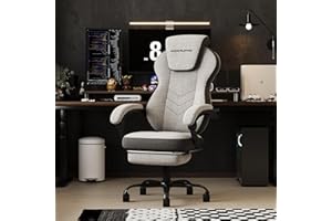 EIZIMZVU Ergonomic Office Chair with Adjustable Headrest and Footrest, High Back Computer Desk Chair with Linkage Armrests, Reclining Swivel Chair for Home Office, Executive Office Chair (Gray)