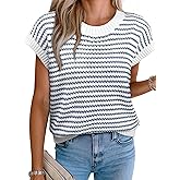 EVALESS Women's Sweater Vest Striped Pullover Tank Top Round Neck Cap Sleeve Lightweight 2025 Summer Casual Clothes