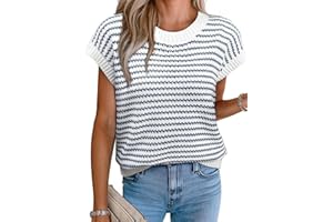 EVALESS Women's Sweater Vest Striped Pullover Tank Top Round Neck Cap Sleeve Lightweight 2025 Summer Casual Clothes