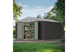 JUMMICO 10 x 10 FT Outdoor Storage Shed, Large Metal Garden Shed & Tool Sheds for Backyard Garden Patio Lawn (Grey)