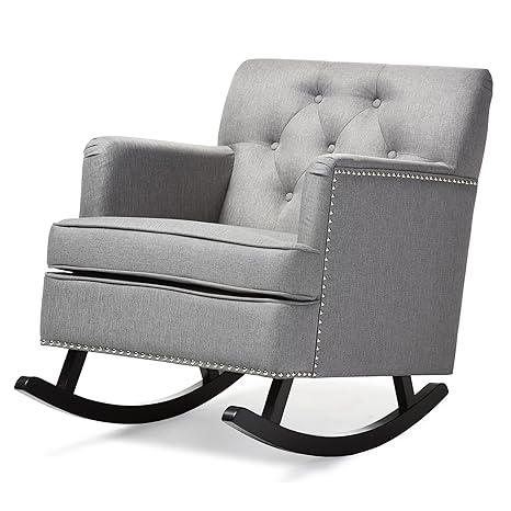 Baxton Studio Bethany Modern Contemporary Fabric Upholstered Button Tufted Rocking Chair Grey