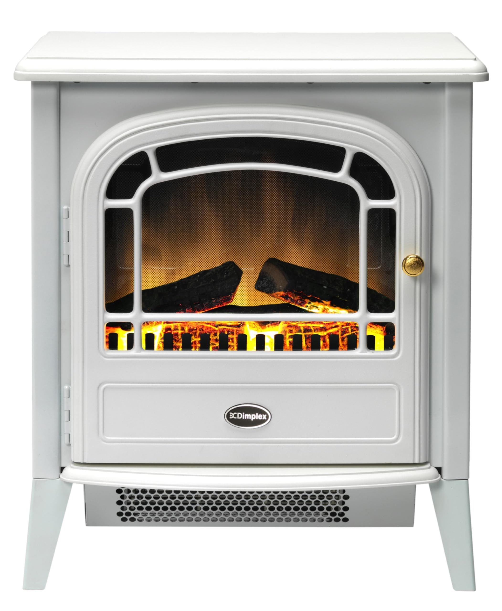 Dimplex Courchevel Optiflame Electric Stove, White Freestanding Electric Fire with Artificial Logs, LED Flame Effect, 2kW Fan Heater, 1000/2000 Watt Heat Settings and Remote Control