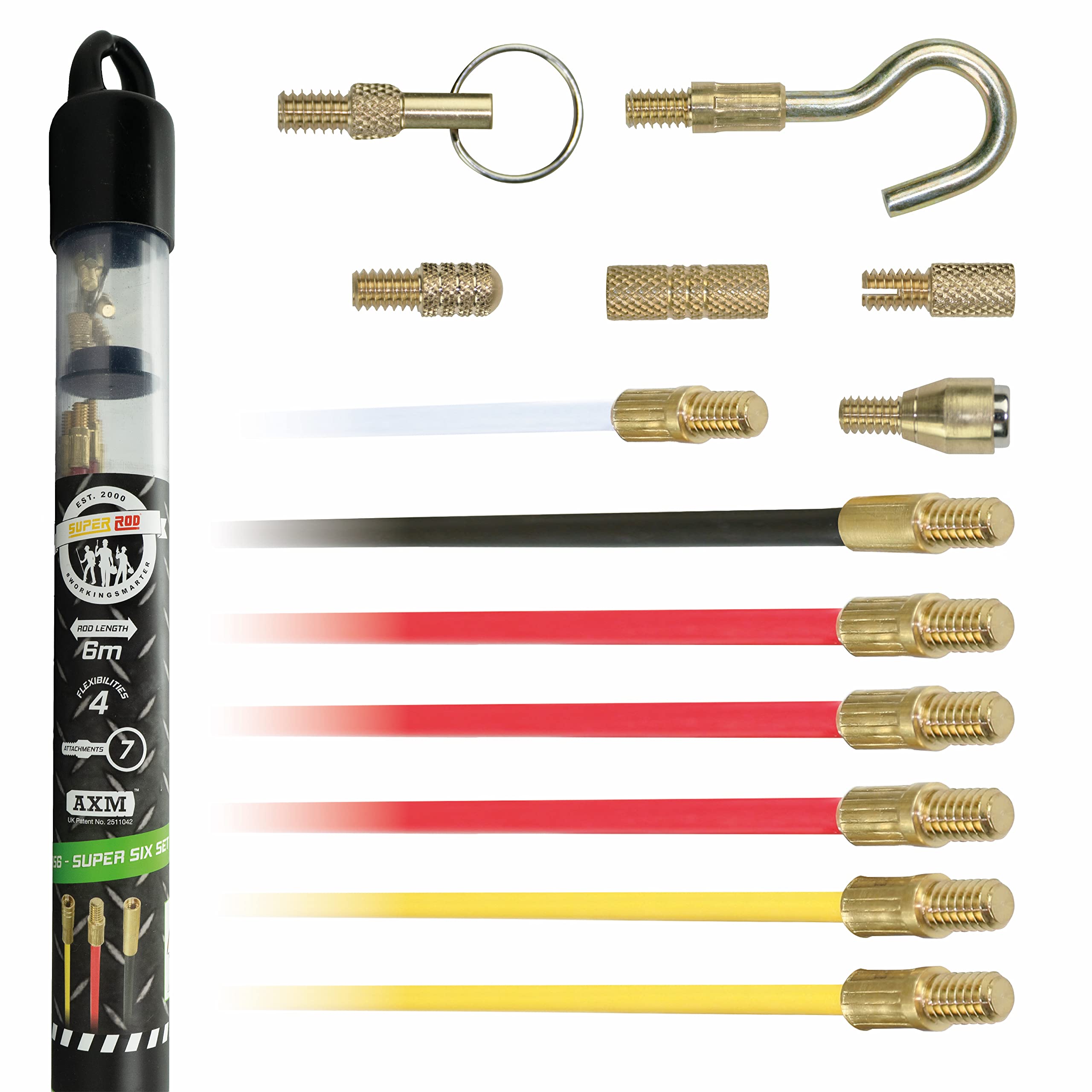Super Rod CRS6 Super Six Set Includes 6m 19ft Cable Installation Kit with 6 Cable Handling Attachments