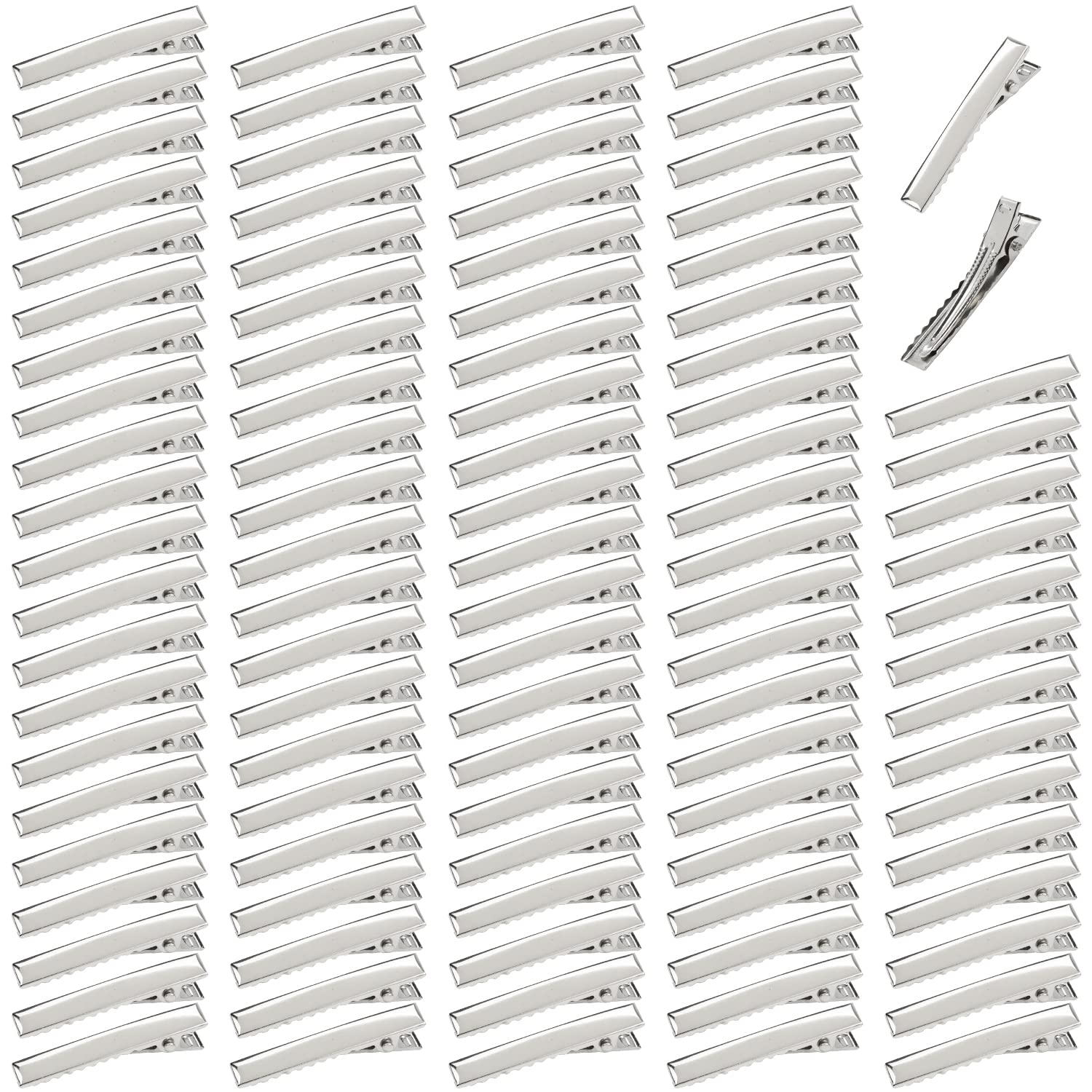 100 Pack Small 40mm Plain Silver Alligator Metal Hair Clips Crocodile Clips Hair Pins Styling Sectioning Curl Clips Barrettes Craft DIY Accessories for Women Girls