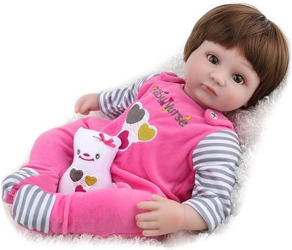 Amazon.com: Muñeca realista Kaydora de 16 pulgadas, muñeca con cabeza, brazos y piernas de silicona, lavable y hecha a mano, con arrugas en la mano y uñas, enterizo rosado y biberón magnético: