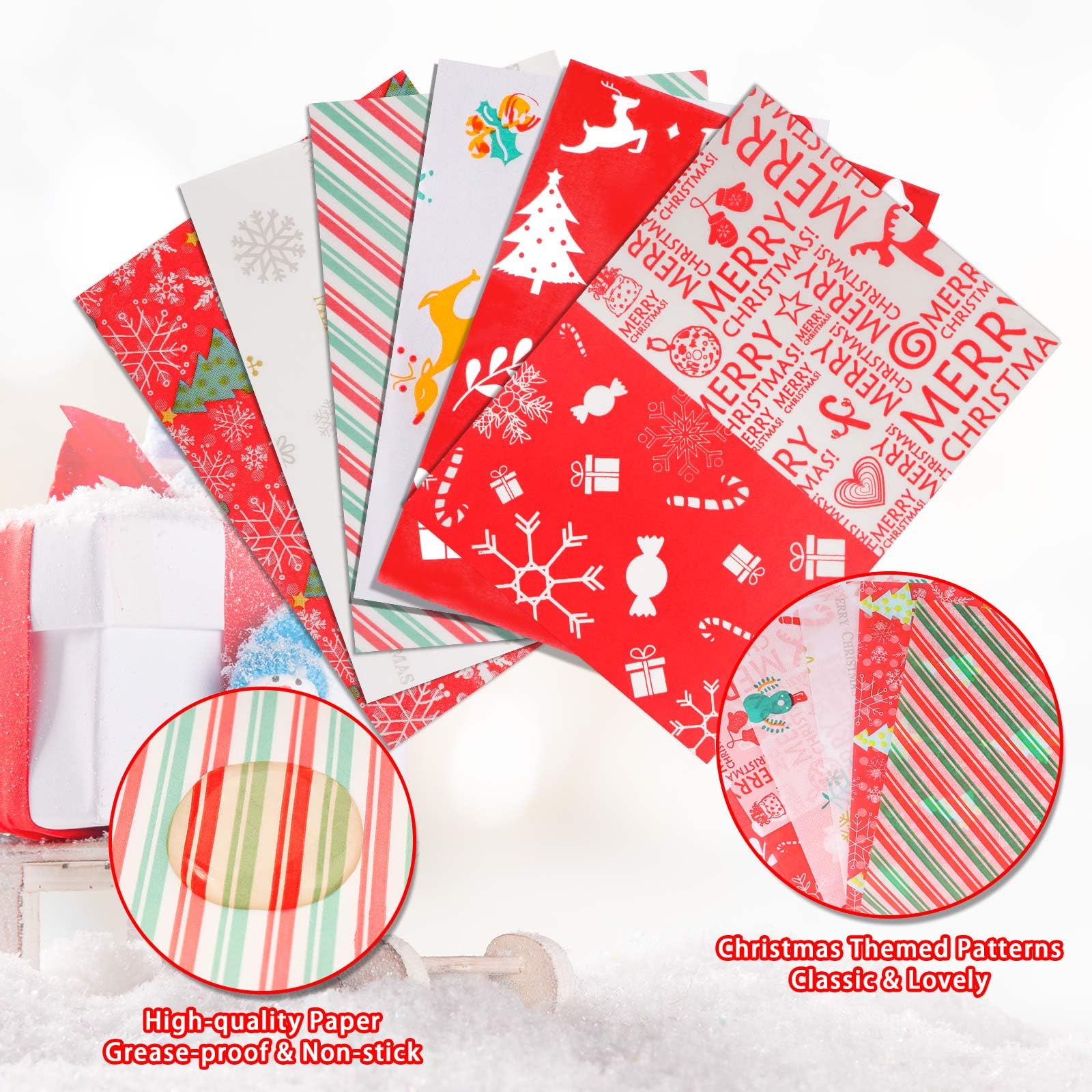 YBB 600 Pcs Christmas Candy Wrappers for Caramel, Greaseproof Candy Wax Twisting Papers Wrappers for Christmas Party Goodies Candy Chocolate Sweets