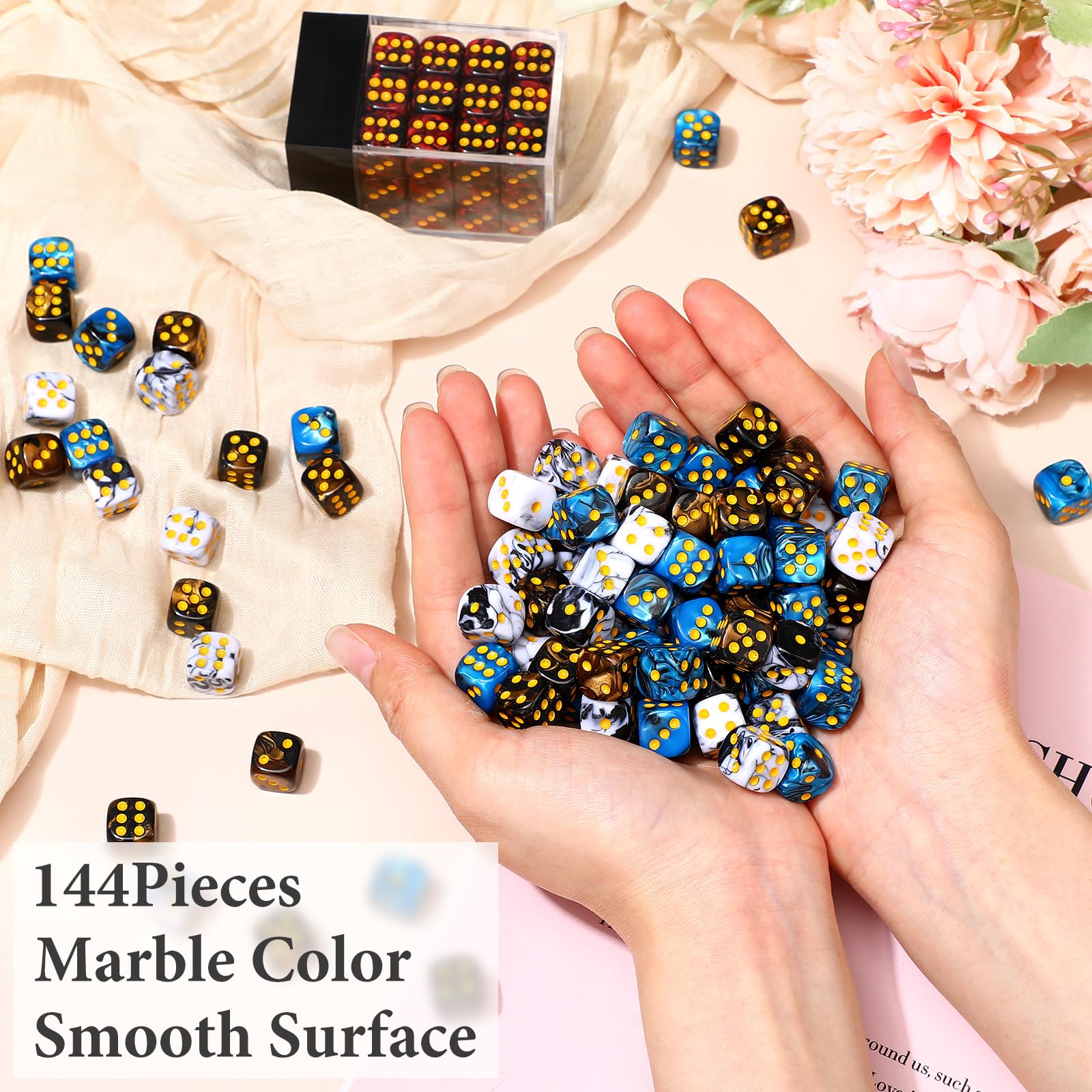 Foilswirl 144 Pieces 12mm 6 Sided Mini Dice Set for School Classroom Table Games D6 Game Standard Dice with Portable Plastic Box for Teaching Math Learning