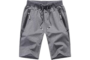 GUNLIRE Big Boy's Casual Shorts Summer Cotton Classic Fit Elastic Waist Shorts with Zipper Pockets