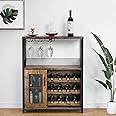IDEALHOUSE 3-Tier Wine Bar Cabinet with Detachable Wine Rack and Storage Space, Buffet Cabinet with Glass Holder and Mesh Door, for Kitchen, Living Room and Bar (Rustic Brown)