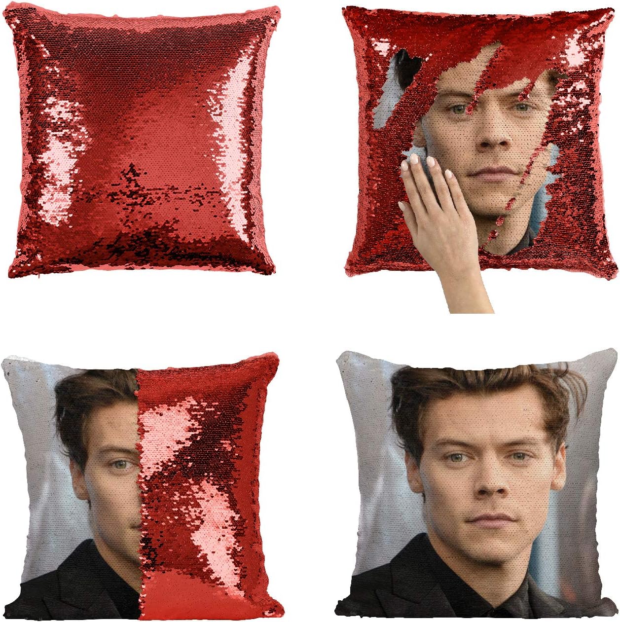 Harry Styles Sexy Sequin Pillowcase, Mermaid Pillow, Reversible Pillow, Pillowcase Funny Pillow, Xmas, Birthday, Gift, Present, Celebrity Animation Fanart (Pillow Cover)