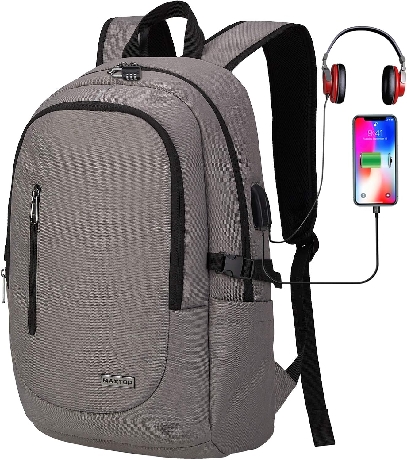 Laptop Backpack with USB Port Anti-Theft College Bookbag School Business Travel Computer Backpack Fits up to 15.6-inch