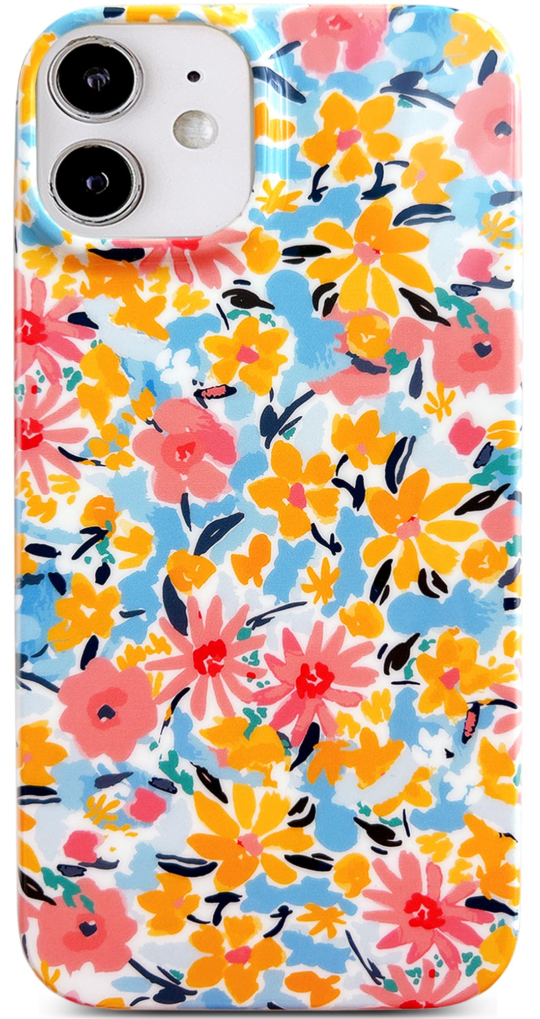 Qokey Compatible with iPhone 12/12 Pro Case,Cute Garden Flowers Cover for Girls Women Watercolor,Soft Bumper Lightweight Slim Fit Shockproof Phone Bumper,Reddish Yellow Floral