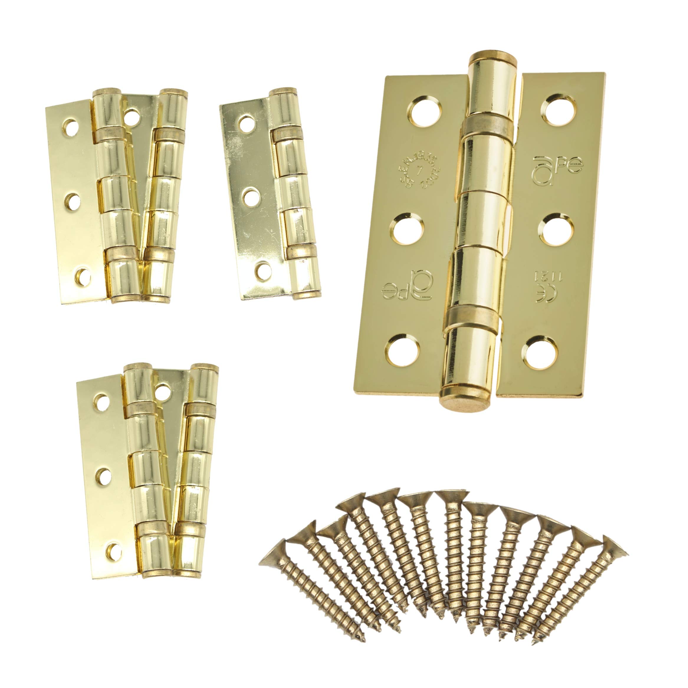 Door Hinges 3" 76mm Ball Bearing 3 Pair Pack [6 Hinges & Screws] Polished Brass Finish