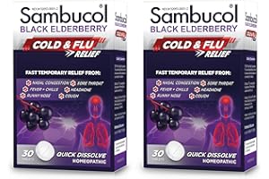 Sambucol Cold and Flu Relief Tablets - Homeopathic Cold Medicine, Nasal & Sinus Congestion Relief, Use for Runny Nose, Coughing, Cold Remedy for Adults - Black Elderberry, 30 Count, 2-Pack
