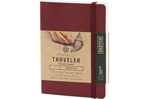 Pentalic 4" x 6" Pocket Sketchbook Traveler Journal, 160 Pages, Burgundy