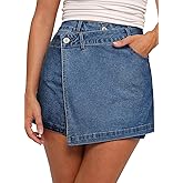 Sidefeel Skorts for Woman High Waisted Jean Skort Wrap Stretchy Asymmetrical Skorts