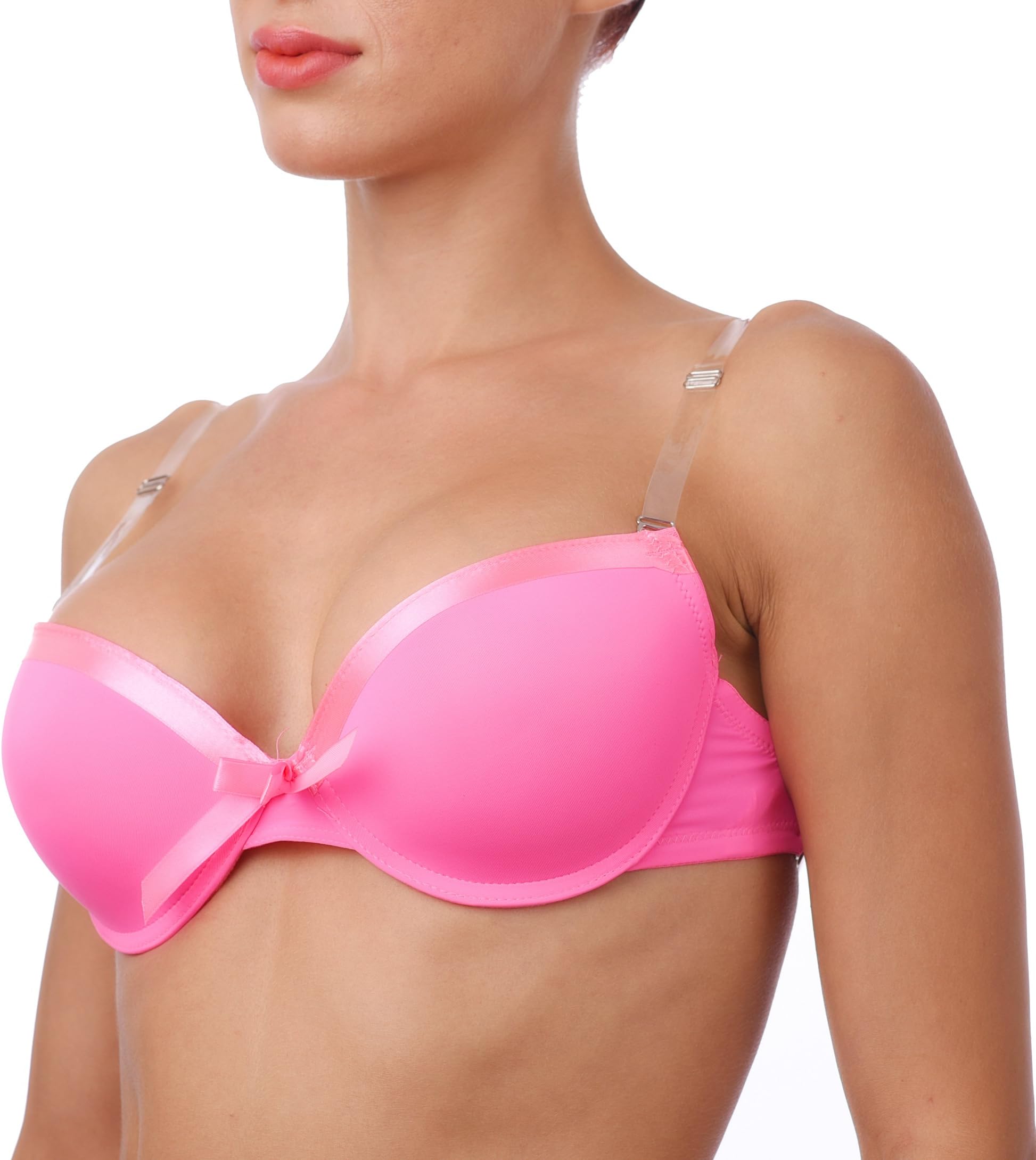 Luerrose Womens Invisible Clear Silicone Back Strap Moulded Multiway Padded Push Up Bra