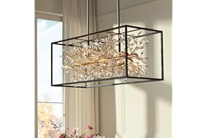 Possini Euro Design Carrine Black Painted Gold Linear Pendant Chandelier 38 1/2" Wide Modern Clear Crystal 8-Light Fixture Dining Room House Foyer Entryway Bedroom Kitchen Island Hallway Ceilings