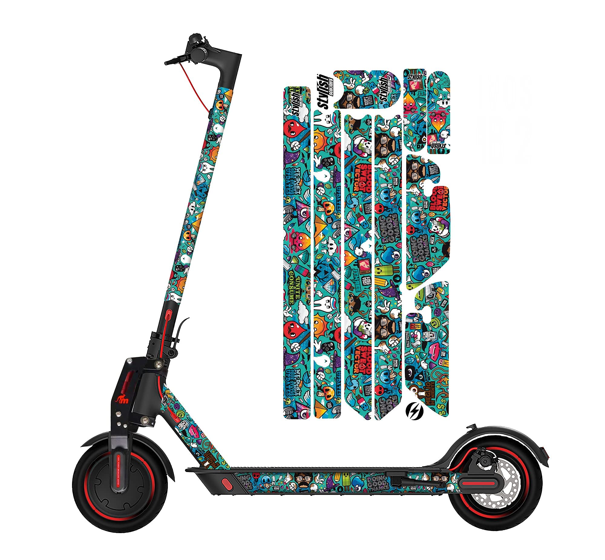 STYLISH SCOOTERS | Sticker Bomb V.2 Model for Xiaomi M365, Suitable for All Xiaomi and Compatible Models, Accessories for Xiaomi M365 (Sticker Bomb V.2)