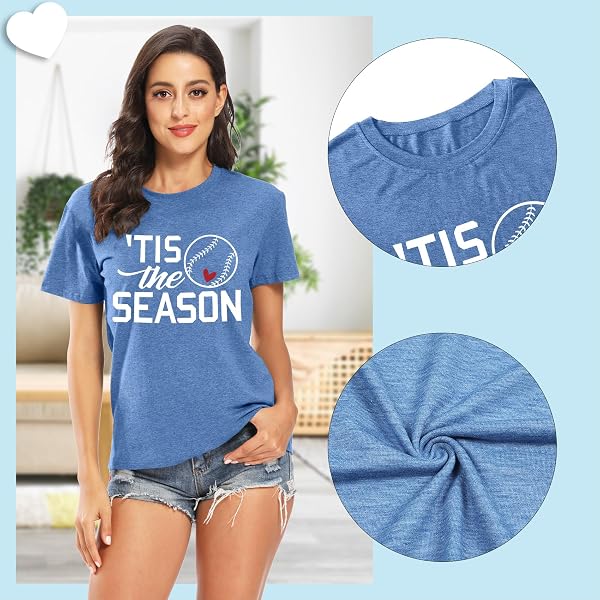 TIS THE SEASON BASEBALL SHIRT FOR WOMEN BASEBALL SEASON SHIRT SOFTBALL MOM SHIRT BASEBALL CASUAL LOOSE TEE TOP