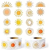 G1ngtar 1000Pcs Boho Sun Stickers Roll, First Trip Around The Sun Assorted Design Muted Sunshine Self Adhesive Labels Decal 16 Styles Baby Shower Birthday Party Supplies Decoration Envelope Seals