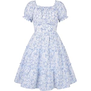 GRACE KARIN Girls Summer Floral Dresses Puff Sleeve Princess Dress 6-14Y | Square Neck Party Dress Graduation Birthday Weddin