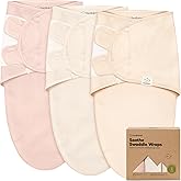 3-Pack Organic Baby Swaddle Sleep Sacks - Swaddles for Newborns, Infant 0-3 Months, Baby Girls, Boys, Soft & Snug Newborn Sleep Sack, Nursery Swaddling Blankets (Angelic, OS)