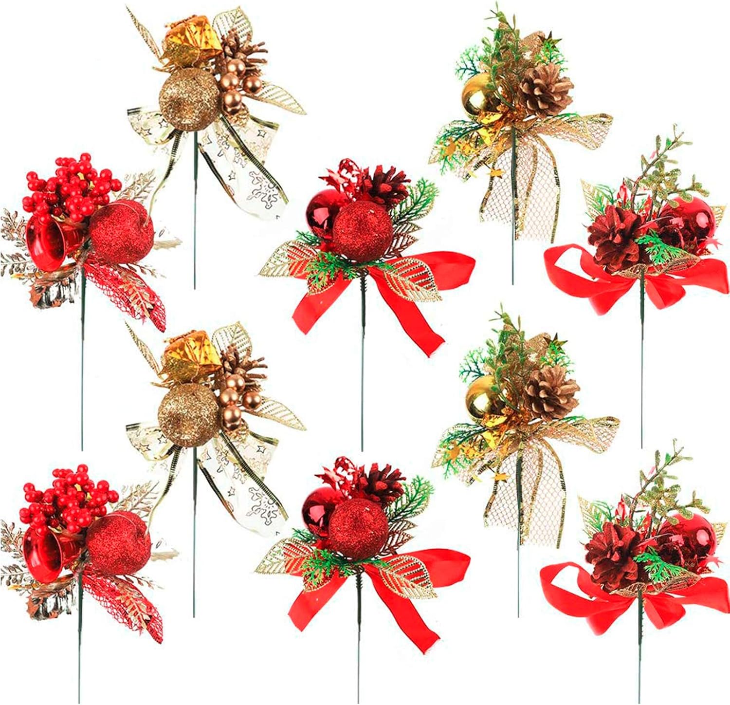 CEWOR 10 Pack Christmas Picks Artificial Floral Picks Gold Glitter