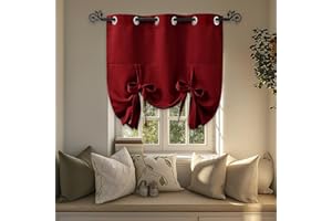 PONY DANCE Kitchen Curtains for Decoration - Roman Shades Tie Up Curtain Valances Set Blackout Grommet Top for Home Decoration, W 42 x L 45 in, Red, Set of 1