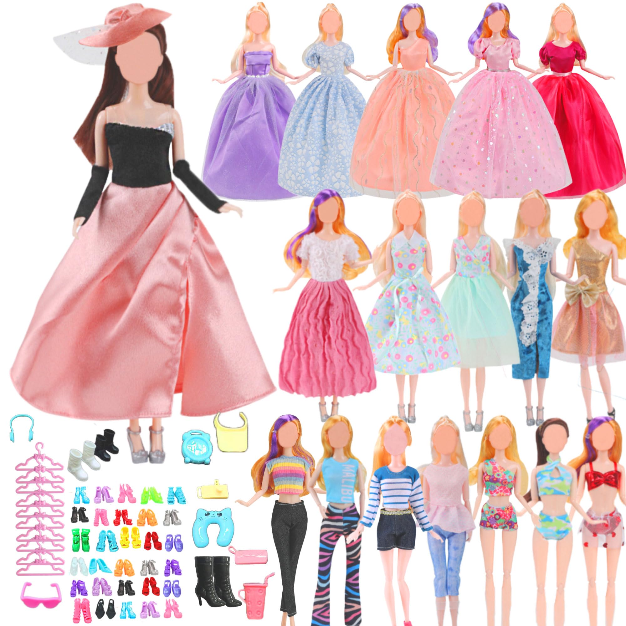 Doll Clothes Compatible with Barbie ,Dolls Clothes and Accessories Set Include Fashion Dress Party Dress Bikini Set Tops Pants Shoes Accessories Random Stlye for 11.5 inch Doll (Doll Not Including)
