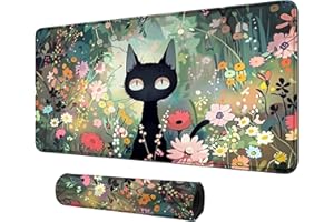 BFDHGQZC Black Cat Among Flowers for MTG & TCG Playmat, 24" x 14" Mouse Pad for MTG/RPG/CCG Trading Card Games