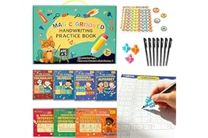 BDCYTHERIAL Magic Grooved Writing Practice Books for Kids 3-5,Reusable Grooved Handwriting Books for Kids 6-8,Magic Copybooks for Kids,Large Handwriting Without Tears Practice Books (Practice 7-Books+Pens)